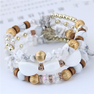 Assorted Beads and Stone Multi-layer Bohemian Fashion Bracelet - White