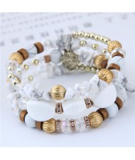 Assorted Beads and Stone Multi-layer Bohemian Fashion Bracelet - White