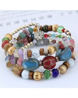 Assorted Beads and Stone Multi-layer Bohemian Fashion Bracelet - Multicolor