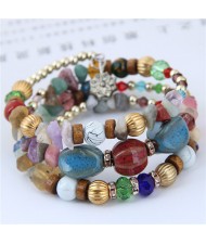 Assorted Beads and Stone Multi-layer Bohemian Fashion Bracelet - Multicolor