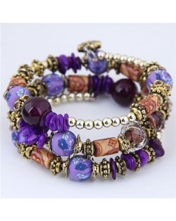 Assorted Beads and Stone Multi-layer Bohemian Fashion Bracelet - Purple