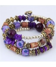 Assorted Beads and Stone Multi-layer Bohemian Fashion Bracelet - Purple