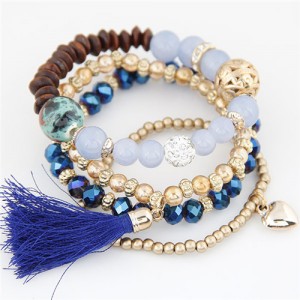 Crystal Beads Combo Design Multi-layer High Fashion Bracelet - Royal Blue