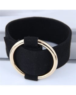 Golden Hoop Decorated Flannel Fashion Bracelet - Black