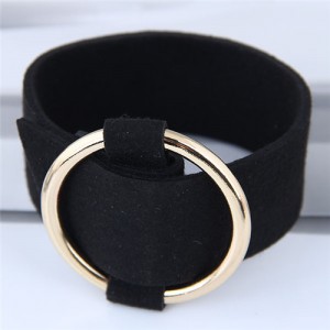 Golden Hoop Decorated Flannel Fashion Bracelet - Black