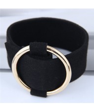 Golden Hoop Decorated Flannel Fashion Bracelet - Black