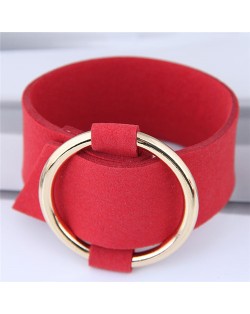 Golden Hoop Decorated Flannel Fashion Bracelet - Red