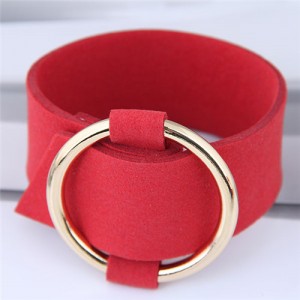 Golden Hoop Decorated Flannel Fashion Bracelet - Red
