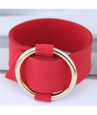 Golden Hoop Decorated Flannel Fashion Bracelet - Red