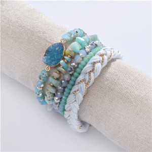 Natural Stones with Crystal Multi-Layers Fashion Bracelet