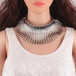 Bold Tribe Fashion Chunky Style Statement Necklet - Silver