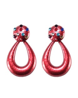 Multicolor Gems Embellished Painted Waterdrop Design High Fashion Earrings - Red