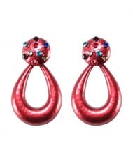 Multicolor Gems Embellished Painted Waterdrop Design High Fashion Earrings - Red