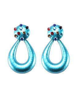Multicolor Gems Embellished Painted Waterdrop Design High Fashion Earrings - Blue