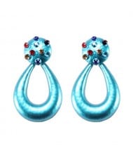 Multicolor Gems Embellished Painted Waterdrop Design High Fashion Earrings - Blue