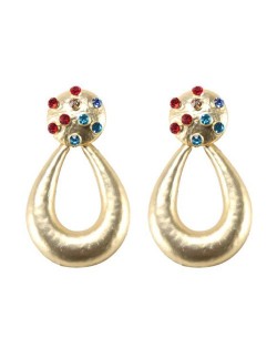 Multicolor Gems Embellished Painted Waterdrop Design High Fashion Earrings - Golden