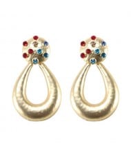 Multicolor Gems Embellished Painted Waterdrop Design High Fashion Earrings - Golden