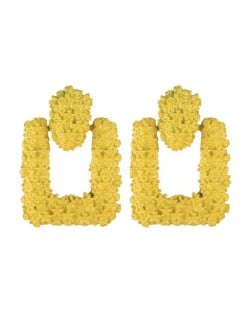 Coarse Studs Texture Geometric Square Design Women Costume Earrings - Yellow