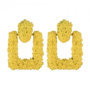 Coarse Studs Texture Geometric Square Design Women Costume Earrings - Yellow
