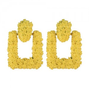 Coarse Studs Texture Geometric Square Design Women Costume Earrings - Yellow