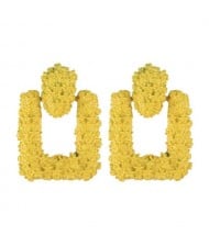 Coarse Studs Texture Geometric Square Design Women Costume Earrings - Yellow