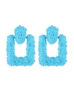 Coarse Studs Texture Geometric Square Design Women Costume Earrings - Blue