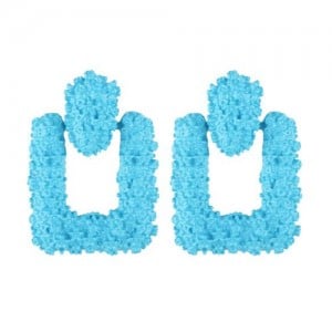 Coarse Studs Texture Geometric Square Design Women Costume Earrings - Blue
