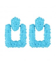 Coarse Studs Texture Geometric Square Design Women Costume Earrings - Blue