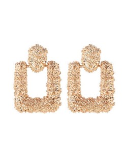 Coarse Studs Texture Geometric Square Design Women Costume Earrings - Golden