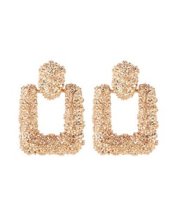 Coarse Studs Texture Geometric Square Design Women Costume Earrings - Golden