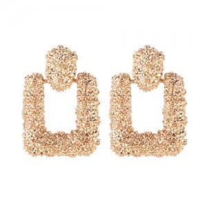 Coarse Studs Texture Geometric Square Design Women Costume Earrings - Golden