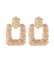 Coarse Studs Texture Geometric Square Design Women Costume Earrings - Golden