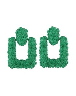 Coarse Studs Texture Geometric Square Design Women Costume Earrings - Green