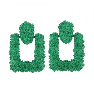 Coarse Studs Texture Geometric Square Design Women Costume Earrings - Green