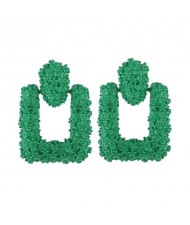 Coarse Studs Texture Geometric Square Design Women Costume Earrings - Green