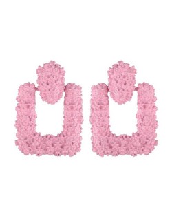Coarse Studs Texture Geometric Square Design Women Costume Earrings - Pink