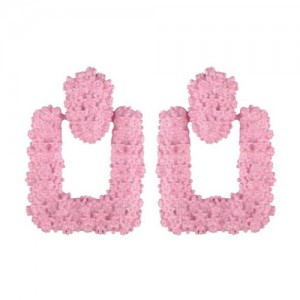 Coarse Studs Texture Geometric Square Design Women Costume Earrings - Pink