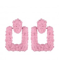 Coarse Studs Texture Geometric Square Design Women Costume Earrings - Pink
