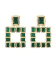 Shining Glass Gems Embellished Square Fashion Statement Earrings - Green