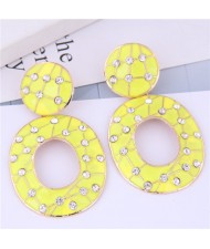 Multicolor Gems Inlaid Oil-spot Glazed Vintage Fashion Hoop Earrings - Yellow