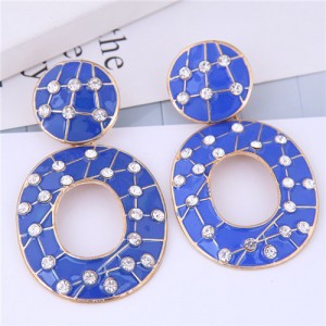 Multicolor Gems Inlaid Oil-spot Glazed Vintage Fashion Hoop Earrings - Blue