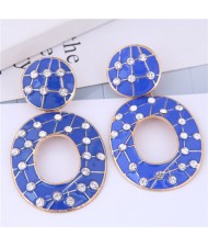 Multicolor Gems Inlaid Oil-spot Glazed Vintage Fashion Hoop Earrings - Blue
