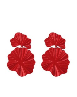High Fashion Oil-spot Glazed Leaves Combo Design Dangling Alloy Women Statement Earrings - Red