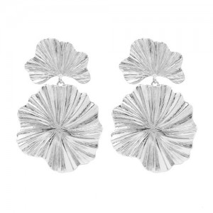 High Fashion Oil-spot Glazed Leaves Combo Design Dangling Alloy Women Statement Earrings - Silver
