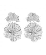 High Fashion Oil-spot Glazed Leaves Combo Design Dangling Alloy Women Statement Earrings - Silver