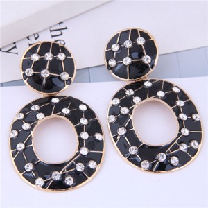 Multicolor Gems Inlaid Oil-spot Glazed Vintage Fashion Hoop Earrings - Black