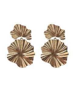 High Fashion Oil-spot Glazed Leaves Combo Design Dangling Alloy Women Statement Earrings - Golden