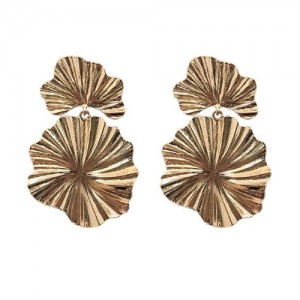 High Fashion Oil-spot Glazed Leaves Combo Design Dangling Alloy Women Statement Earrings - Golden