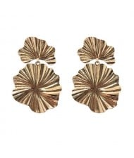 High Fashion Oil-spot Glazed Leaves Combo Design Dangling Alloy Women Statement Earrings - Golden