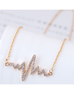 Glistening Cubic Zirconia Cardiogram Pendant Unique Fashion Necklace - Golden